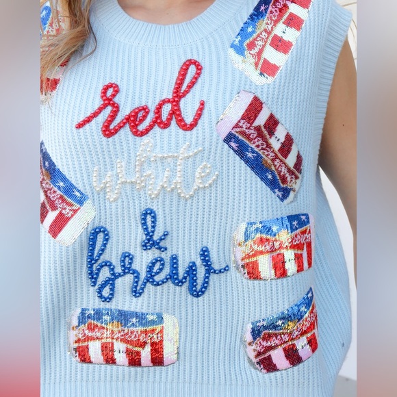 New! QUEEN OF SPARKLES Set! Red, White and Brew Scattered Sequin Beer Cans - Picture 14 of 14